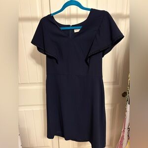 LOFT Navy Blue Ruffled Midi Dress NWT size 10Petite